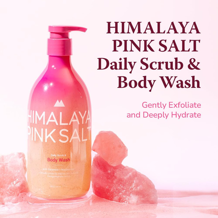 HIMALAYA PINKSALT Daily Scrub & Body Wash - Exfoliating Body Scrub, Dead Sea Salt & Himalayan Pink Salt, Natural Moisturizing Bodywash, Retinol & Hya
