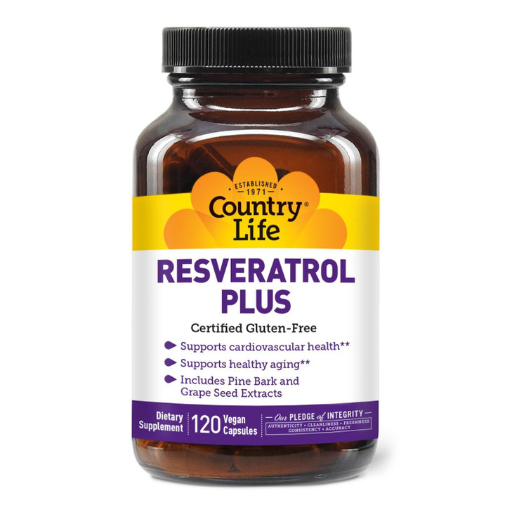 Country Life Resveratrol Plus 1000mg - Organic Antioxidant Supplement with Pine Bark & Grape Seed Extracts - Vegan, Gluten-Free, Non-GMO
