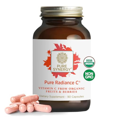 PURE SYNERGY Pure Radiance C | Organic Vitamin C Capsules | 100% Natural, Whole Food, Non-GMO Supplement with Organic Camu Camu | for Immune and Coll
