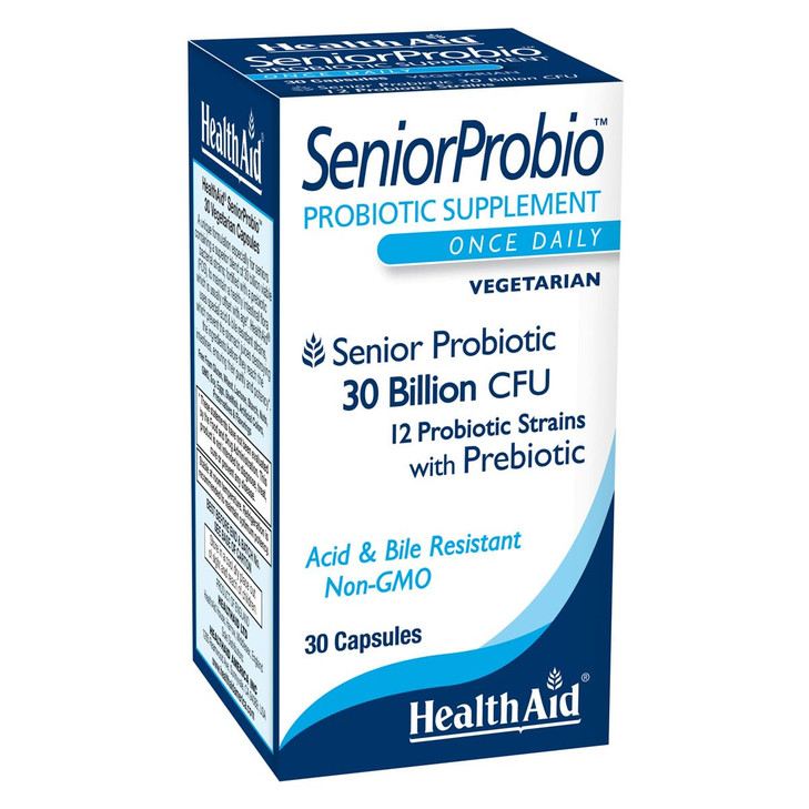 SeniorProbio  Once-Daily Probiotic with Prebiotic Fiber | 30 Billion CFU, Acid & Bile Resistant Strains | 30 Vegetarian Capsules | Lactose, Gluten &