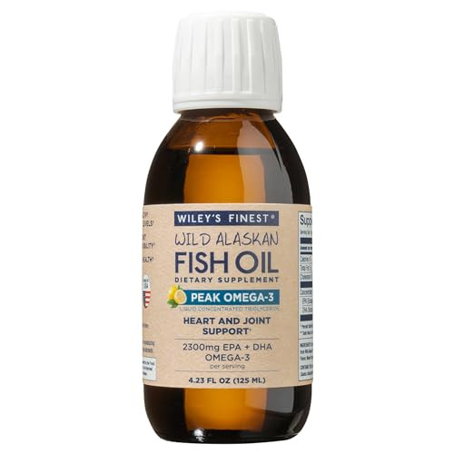 Wiley's Finest Wild Alaskan Fish Oil Peak Omega-3 Liquid Supplement - 2300mg EPA and DHA Omega-3s - Lemon Flavor - 4.23 Oz (25 Servings)