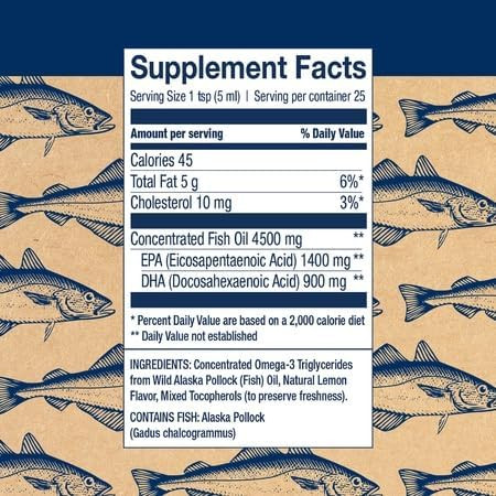 Wiley's Finest Wild Alaskan Fish Oil Peak Omega-3 Liquid Supplement - 2300mg EPA and DHA Omega-3s - Lemon Flavor - 4.23 Oz (25 Servings)
