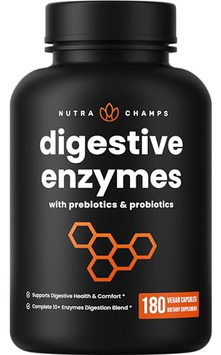 NutraChamps Digestive Enzymes with Probiotics and Prebiotics for Women & Men - 180 Vegan Capsules with Bromelain for Bloating & Optimal Gut Health