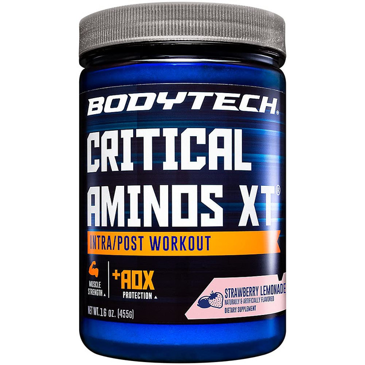 BODYTECH Critical Aminos XT - Intra/Post Workout Amino Acid Formula - Supports Recovery, Endurance & Performance - Strawberry Lemonade (16 oz, 45 Ser