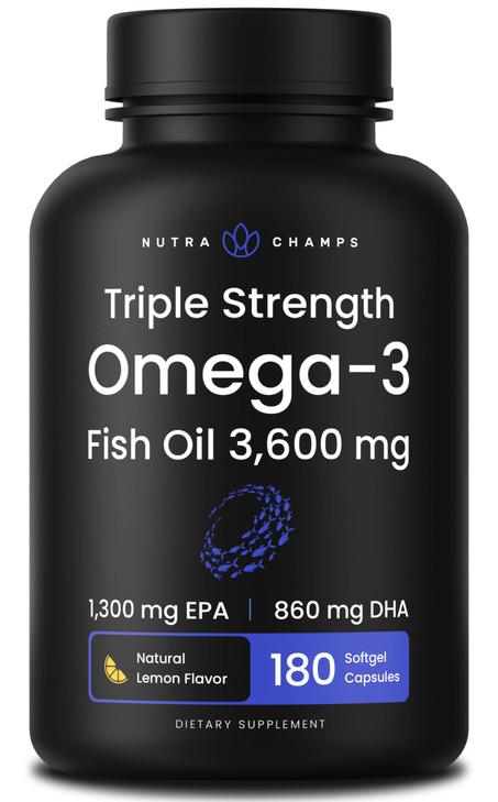 Triple Strength Omega 3 Fish Oil 3600 mg | EPA & DHA | 180 Softgels | Burpless Fish Oil Supplement, Wild Caught | Over 2100mg Omega-3 Fatty Acids Sup