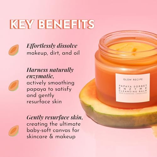 Glow Recipe Papaya Enzyme Cleansing Balm Makeup Remover - Gentle Exfoliator, Makeup Melting Balm & Face Cleanser for Women - Exfoliating Face Wash to