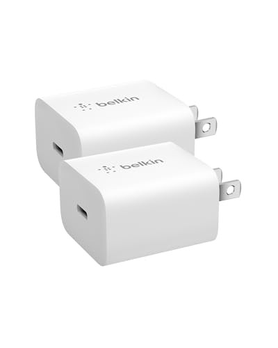 Belkin USB C Charger Block 20W (2-Pack) - Fast Charging - Apple iPhone 17, Air, Pro, Pro Max, iPad, AirPods, Apple Watch, Samsung Galaxy S25, Nintend