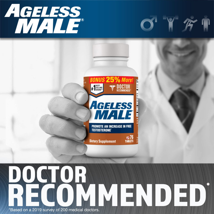Ageless Male Free Testosterone Booster Supplement for Men, 76 Tablets