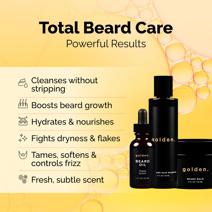 Golden Grooming Co. Everyday Beard Bundle  Complete Beard Care Set | Includes Beard Oil, Balm & Shampoo (Regular, Fresh)