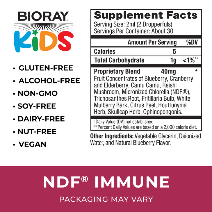 BIORAY Kids NDF Immune, Blueberry - 2 fl oz - Immune Support & Toxin Remover - Non-GMO, Vegan, Gluten Free - Approx. 30 Servings