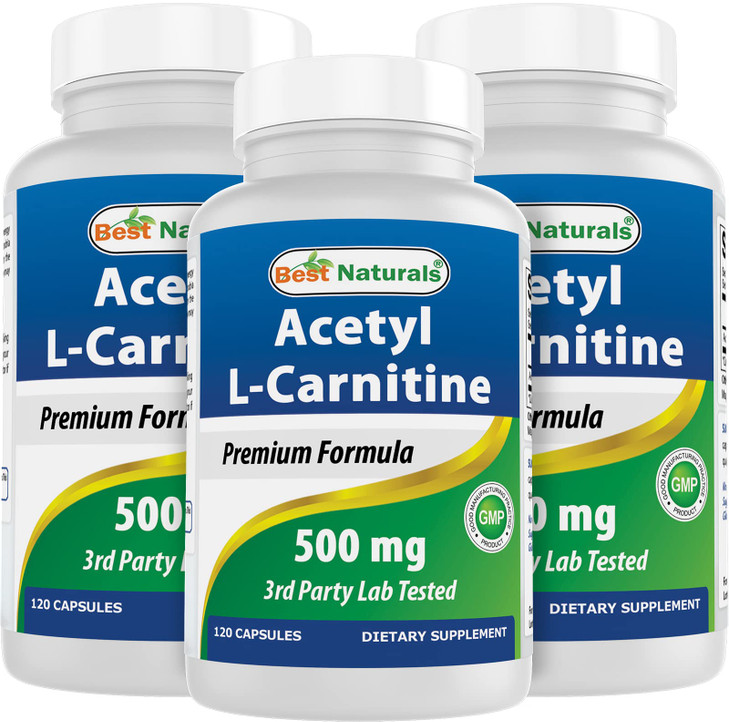 Best Naturals Acetyl L-Carnitine (ALCAR) 500mg, 120 Capsules, 120 Servings - Non-GMO and Gluten Free, 1 Capsule per Serving (3 Pack)
