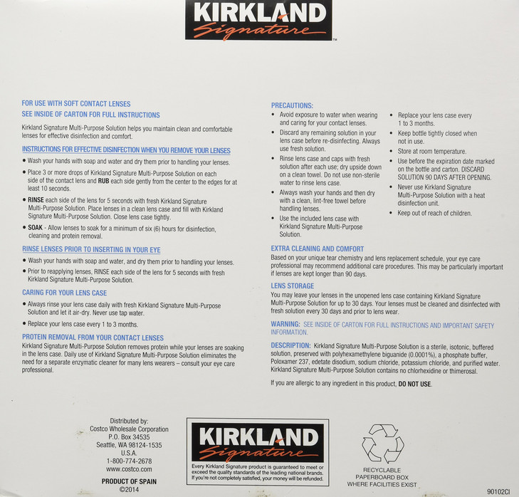 Kirkland Signature Multi-Purpose Sterile Solution for Any Soft Contact Lens, 16 Fl Oz (Pack of 3)