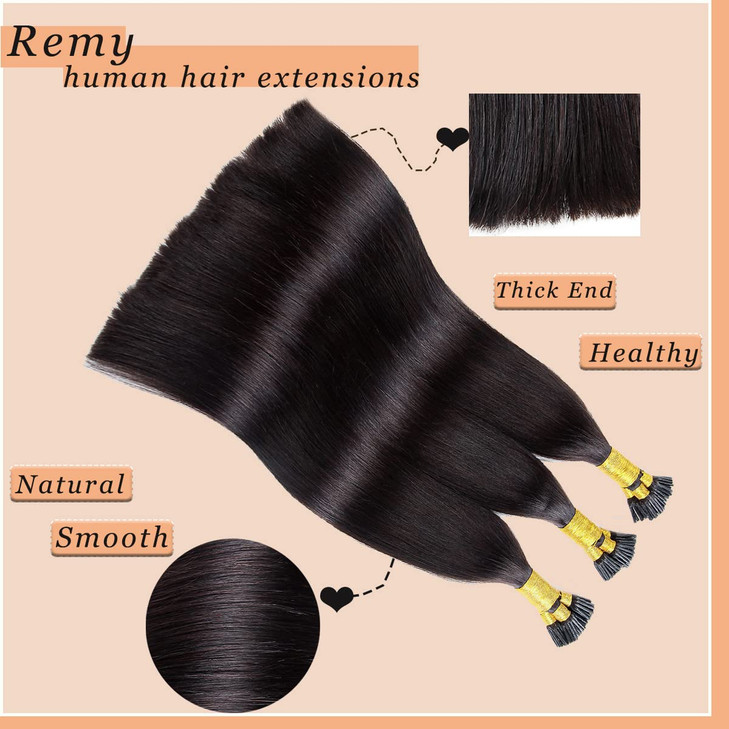 Jiameisi I Tip Hair Extensions Human Hair 16 inch Itip Human Hair Extensions Keratin Real Human Hair Extensions for Women Fit Any Scene #1 Natural Bl