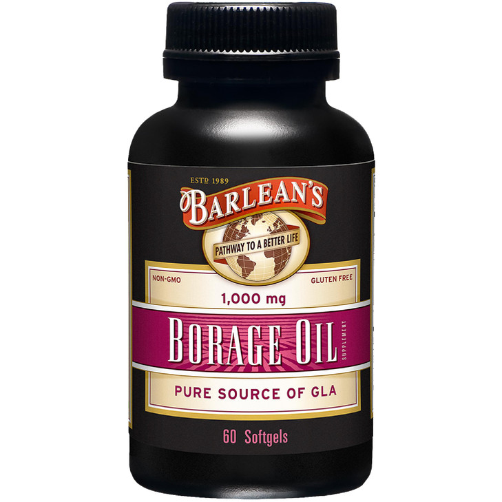 Barlean's Borage Oil Supplements, Cold Pressed Pure Borage Seed Oil Supplement Softgels for Men and Women, 1000 mg GLA Fatty Acids, 60 Count