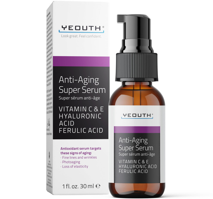 YEOUTH Anti Aging Serum for Face with Hyaluronic Acid, Ferulic Acid, Vitamin C and E, Hydrating Face Serum for Women and Men Targets Dull and Dry Ski