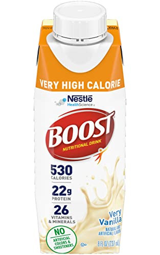Boost Very High Calorie Nutritional Drink Very Vanilla, Made with Natural Vanilla Flavor & No Artificial Flavors, Colors & Sweeteners, 8 FL OZ (Pack