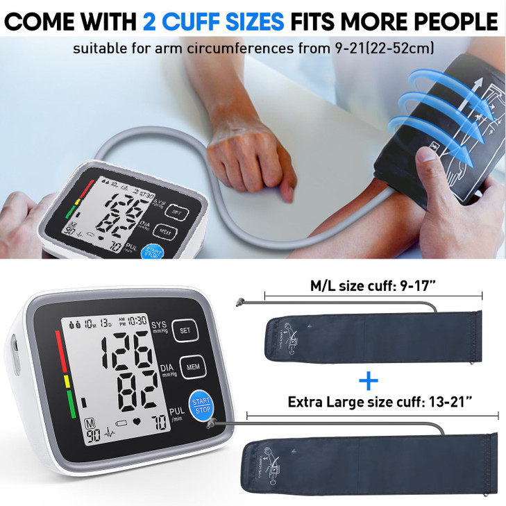 ALPHAGOMED Upper Arm Blood Pressure Monitor for Home Use 2 Cuff Sizes, 9-17'' & 13-21''Extra Large BP Cuff Automatic Digital Blood Pressure Machine 2