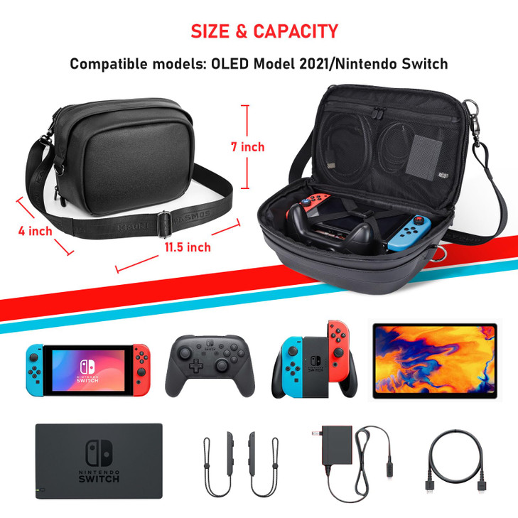 Krone Kalpasmos Carrying Bag for Nintendo Switch/Switch OLED Model (2021)/Switch Console Pro Controller Accessories, 2-IN-1 Travel Carrying Case Ligh