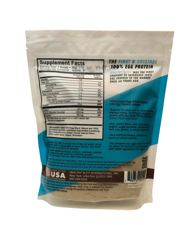 Healthy 'N Fit 100% Egg Protein- Chocolate (12oz): 100% Egg White Protein Plus Natural Peptides. Naturally Sweetened, Zero Carb, Keto, Paleo Friendly