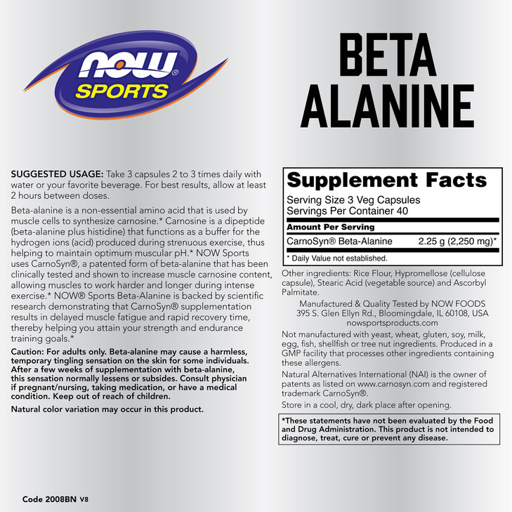 NOW Foods Beta-Alanine - 120 Capsules (Pack of 2)