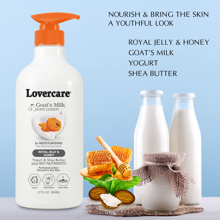 Lovercare Goat Milk Body Lotion for Dry Skin Royal Jelly & Honey 27.05oz (800ml) - Single