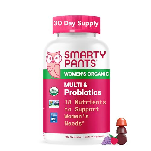 SmartyPants Organic Women's Multivitamin Gummies: Biotin, Probiotics, Methylfolate, Omega 3 (ALA), Vitamin D3, C, Vitamin B12, B6, A, K & Zinc, Inosi