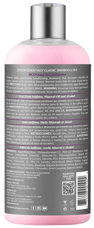 Design Essentials Bamboo & Silk HCO Leave-In Conditioner, Thermal Protection for Natural and Relaxed Hair, Softens & Detangles, 32 Oz, Pack of 1