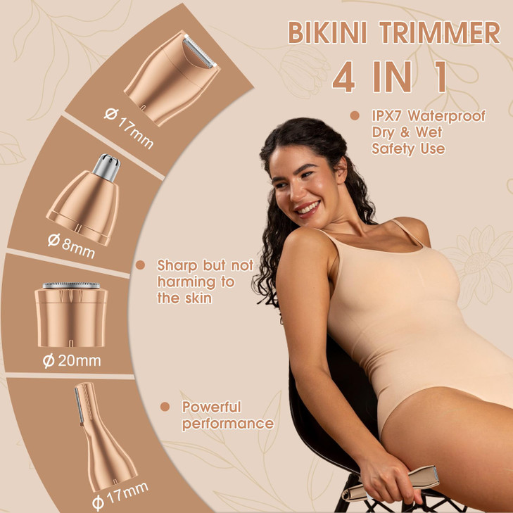 BLIBEE Bikini Trimmer & Hair Clippers for Women - Waterproof Electric Razor and 4 in 1 Bikini Shaver Set, Deluxe Hair Trimmer, Wet/Dry Body Shaver fo