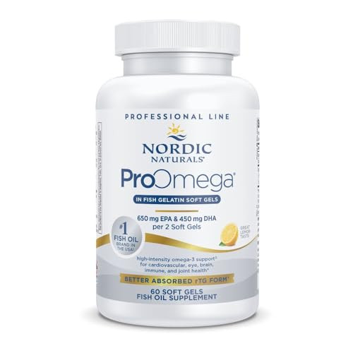 Nordic Naturals ProOmega in Fish Gelatin, Lemon Flavor - 60 Soft Gels - 1280 mg Omega-3 - High Potency Fish Oil - EPA & DHA - Promotes Brain, Eye, He
