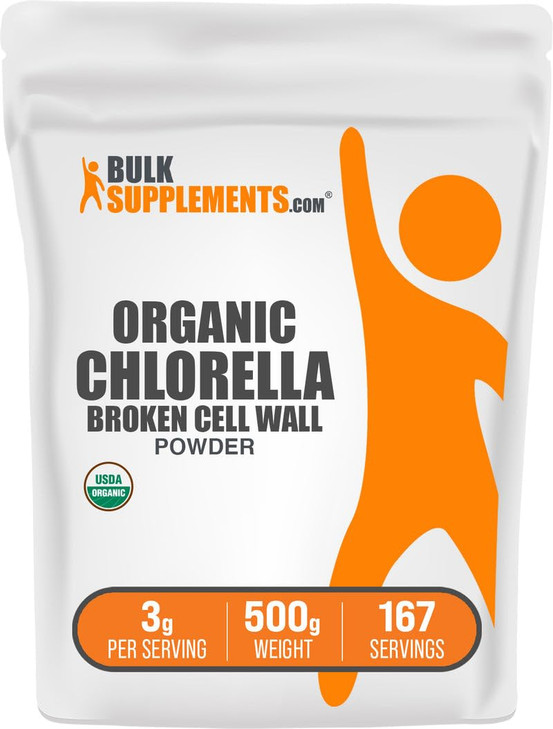 BulkSupplements.com Organic Chlorella Powder - Broken Cell Wall, Green Superfood Powder, Chlorella Supplement - Gluten Free, 3g per Serving, 500g (1.