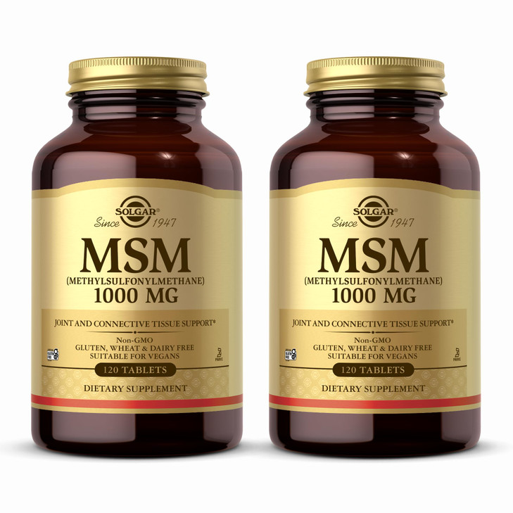 Solgar MSM 1000 mg - 120 Tablets, Pack of 2 - Supports Joints & Connective Tissue - Non-GMO, Vegan, Gluten Free, Dairy Free, Kosher - 240 Total Servi