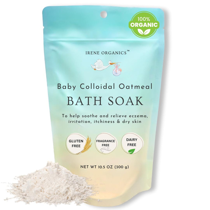 Oatmeal Baby Bath Powder for Eczema by Irene Organics - Colloidal Oatmeal for Soothing Treatment of Eczema, Diaper Rash, Dry Skin, Itching and Irrita