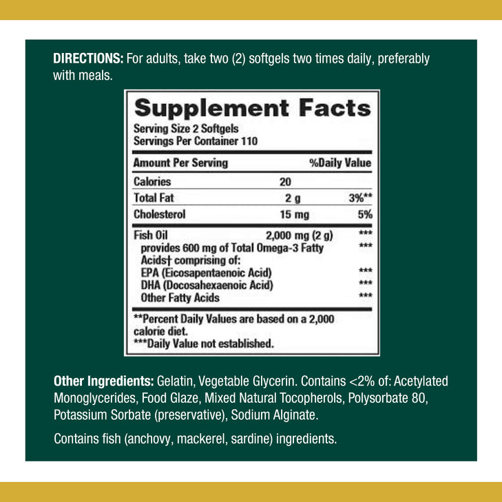 Nature's Bounty Fish Oil 1000 mg Coated Softgels, 220 Count