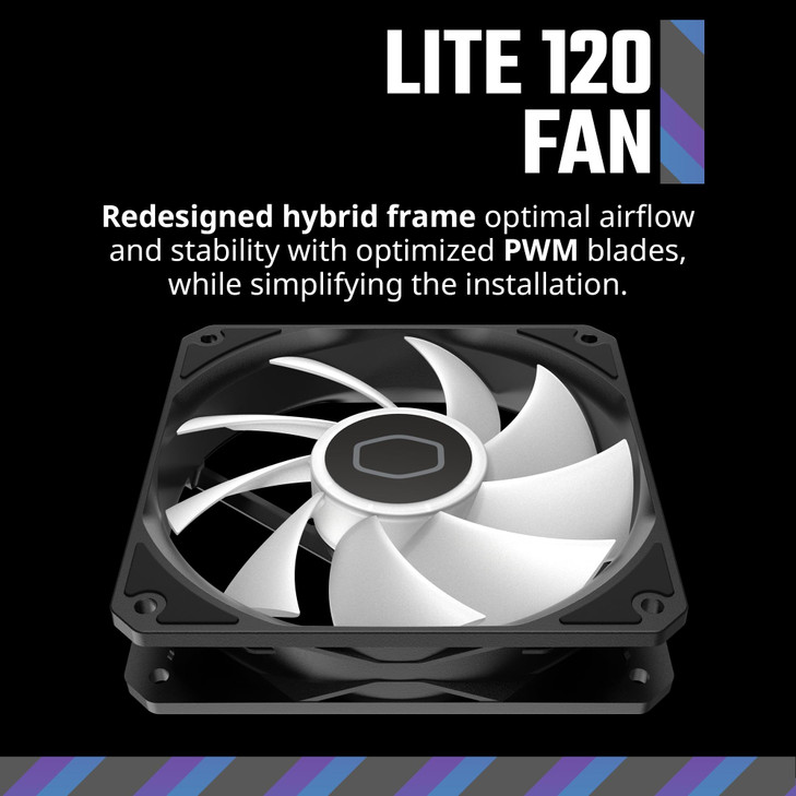Cooler Master MF120 Lite 120mm PC Case Fan|Liquid Cooler|Air Cooler 3-Pack, 120mm aRGB Lighting, aRGB Splitter, Dynamic PWM 1,750 RPM, Air Balance Bl
