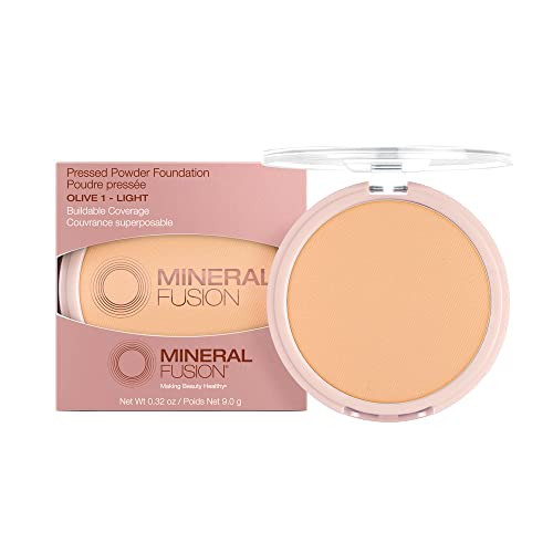 Mineral Fusion Pressed Powder Foundation, Olive 1 - Light Skin w/Greenish Undertones, Age Defying Foundation Makeup with Matte Finish, Talc Free Face