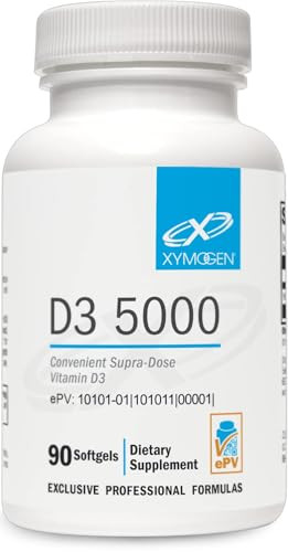XYMOGEN D3 5000 - Bioavailable Vitamin D3 5000 IU (125 mcg) - High Potency Vitamin D Supplement to Support Immune Health, Bone + Heart Health (90 Gel