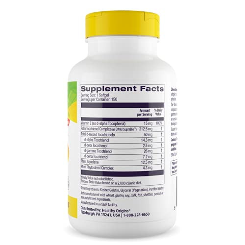 Healthy Origins Tocomin SupraBio Tocotrienols 50 mg (Non-GMO, Full Spectrum, Gluten Free, Cardiovascular Support, Skin Support), 150 Softgels