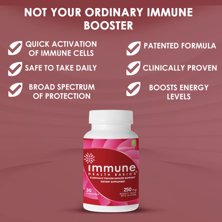 Immune Health Basics Ultra Strength Immunity - Clinically Proven Immune Support - Wellmune Highly Purified Beta Glucan - Gluten-Free, Non-allergenic,