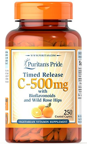Puritan's Pride Vitamin C 500 mg with Rose HIPS Caplets, 250 Count