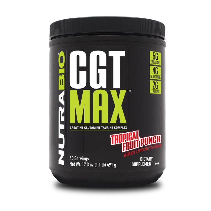 NutraBio CGT-MAX Powder- Creatine, Glutamine and Taurine to Support Muscle Recovery and Strength - 40 Servings - Tropical Fruit Punch