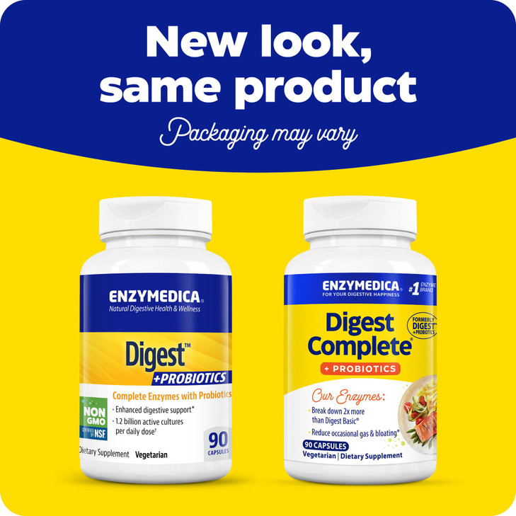 Enzymedica, Digest Complete + Probiotics, Full-Range, Everyday Enzymes with 800 Million CFU Active Cultures per Capsule, 90 Capsules