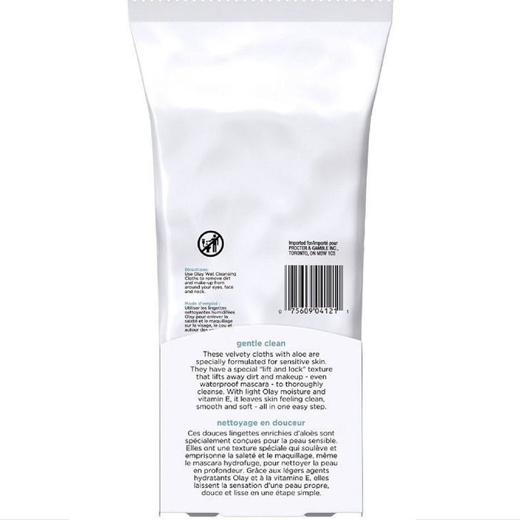 OLAY Wet Cleansing Cloths Gentle Clean, Sensitive/Fragrance-Free 30 Ea (Pack of 5)