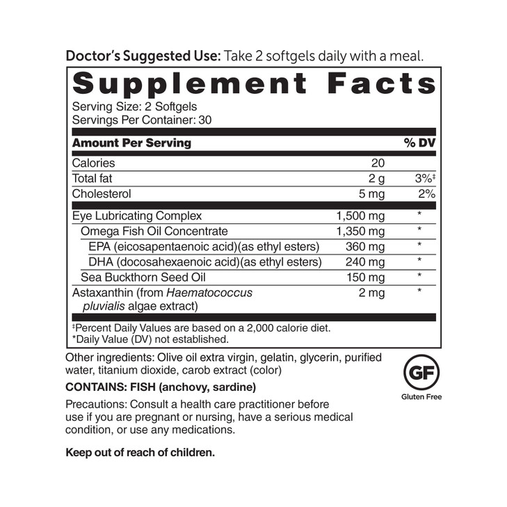 Dr. Whitaker's Eyedrate Hydration and Lubrication Supplement with Omega-3, Omega-7 and Antioxidants, 60 Softgels (30-Day Supply)