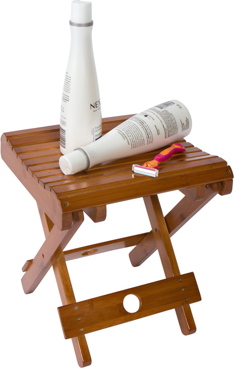 Trademark Innovations 10.8" H Bamboo Folding Stool for Shaving Shower and Footrest (Single Set), Brown