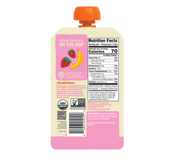 Pumpkin Tree Peter Rabbit Organics Strawberry and Banana Pure Fruit Snack, 4 Ounce (Pack of 10)
