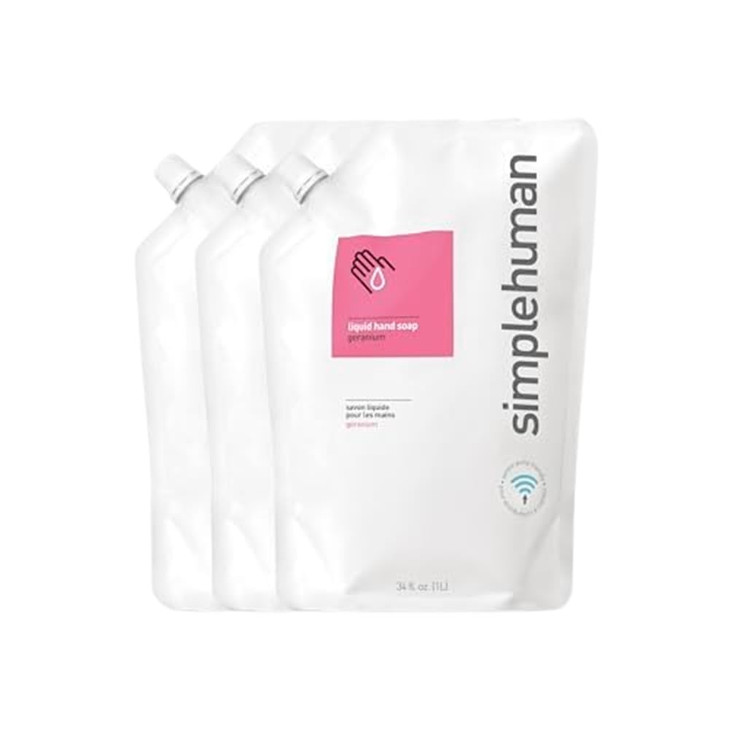 simplehuman Geranium Moisturizing Liquid Hand Soap Refill Pouch, 34 Fl Oz, Pack of 3