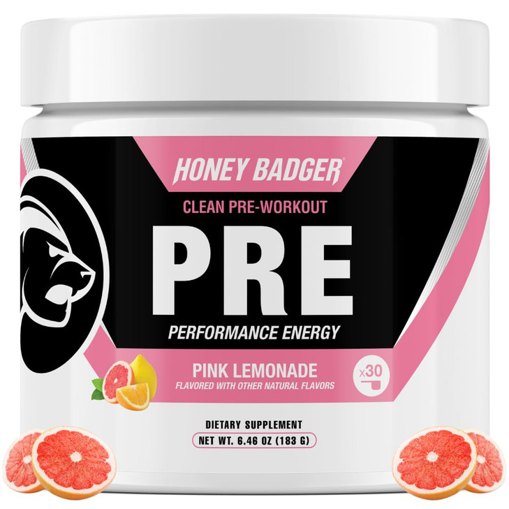 Honey Badger Pre Workout Powder, Keto Vegan Preworkout for Men & Women, Beta Alanine & Caffeine, Sugar Free Natural Energy Supplement, Pink Lemonade,