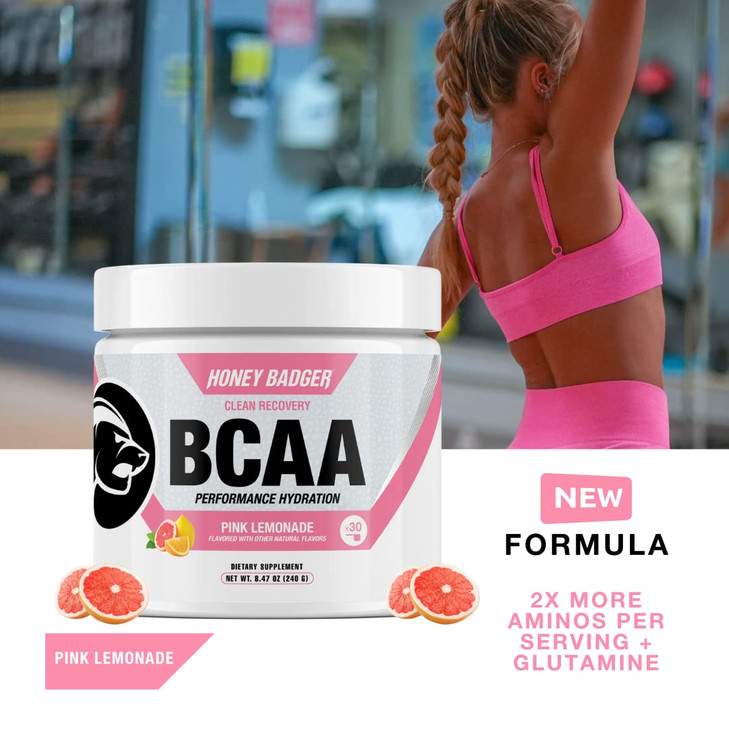 Honey Badger BCAA + EAA Amino Acids Powder, BCAAs + L-Glutamine, Keto, Vegan, Sugar Free for Men & Women, Hydration & Post Workout Muscle Recovery Dr