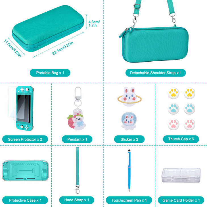 innoAura Switch Lite Case 18-in-1 Accessories Bundle for NS Switch Lite (2019), with Protective Carrying Case, Game Holder, Screen Protector & Cute T