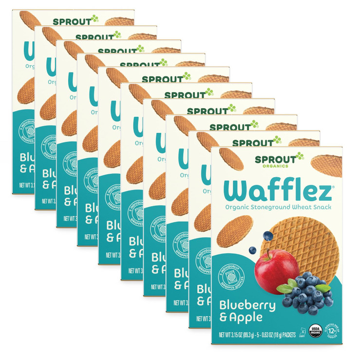 Sprout Organic Baby Food, Stage 4 Toddler Snacks, Blueberry Apple Wafflez, Single Serve Waffles 5 Count(Pack of 10)